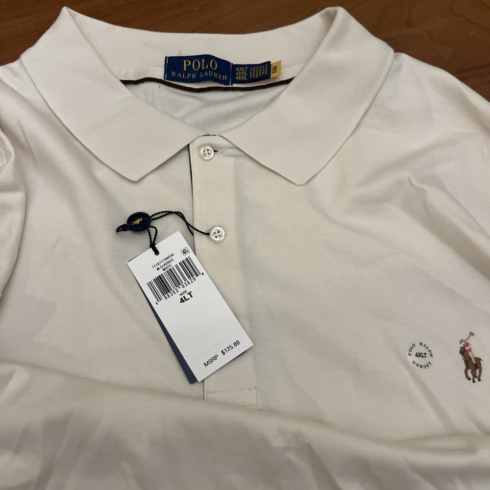 Polo Ralph Lauren Polo Shirt Long Sleeve Cotton Off White Mens Size 4XLT-Tall